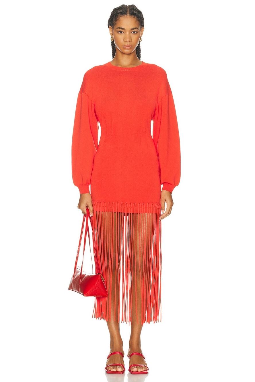 Simon Miller Women's Wallis Knit Fringe Dress Coral Red XS